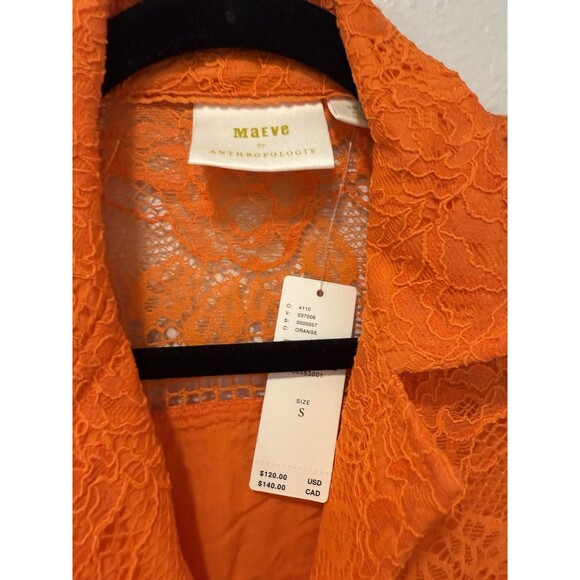 Anthropologie Maeve Lace Buttondown Top size S new nwt  ORANGE color - Picture 5 of 7